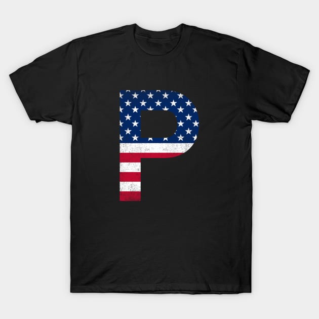 Vintage Letter P Capital Alphabet P American Flag T-Shirt by Shariss